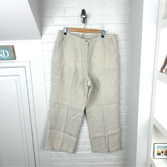 L.L.Bean Neutral Cream Tan 100% Linen Classic Fit Pants Size 18 - Picture 1 of 10